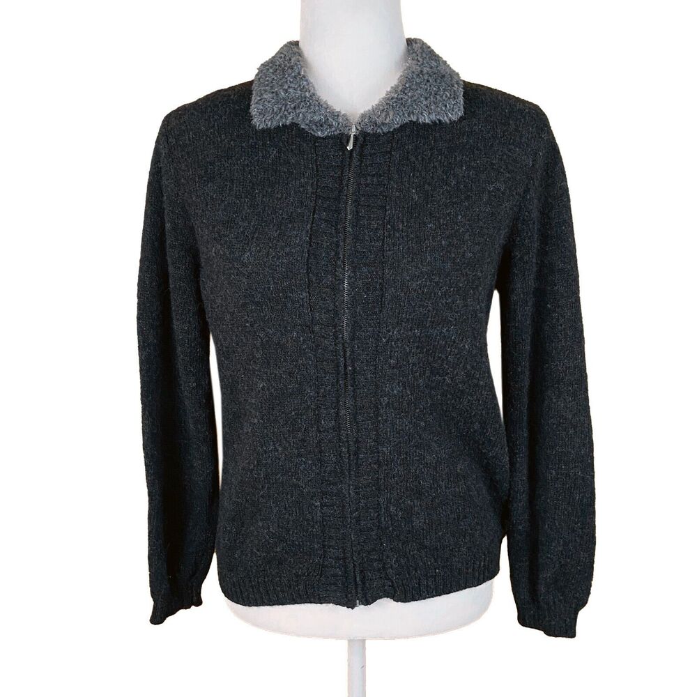 Vintage Made in Italy of Benetton Women's Zip Cardigan Size S Gray Wool Blend